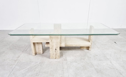 Table basse vintage en travertin