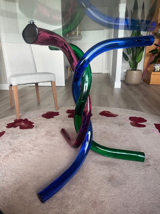 Image 1 of Glass dining table with artistic Murano glass base