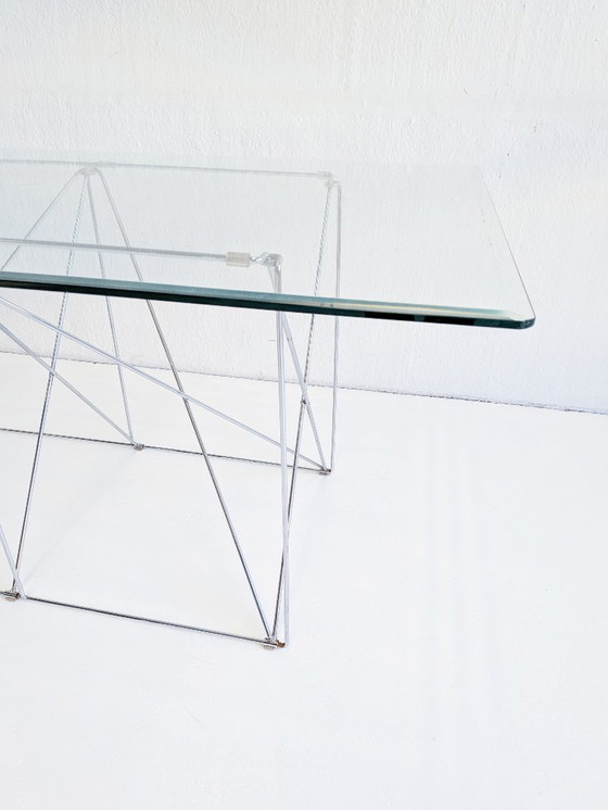 Image 1 of Tavolo da pranzo pieghevole in acciaio e vetro di Max Sauze, anni '70