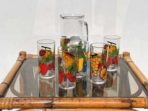 Brocca Borgonovo + set 5 bicchieri lunghi ~ Vintage anni '70