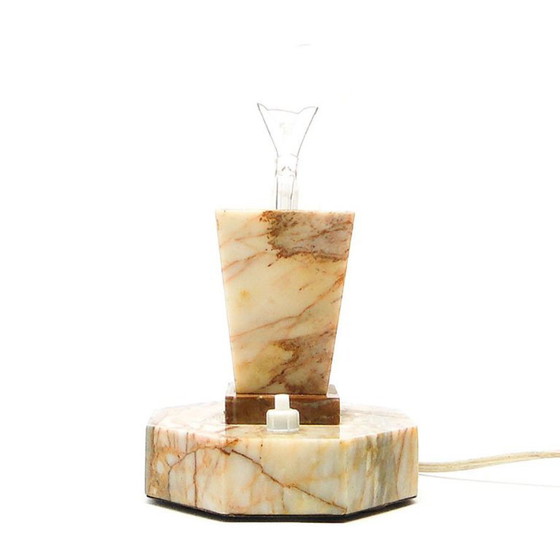 Art Deco Stone Table Lamp, Czechoslovakia, 1930s – Kámen Praha, Textile (photo 6 of 12)