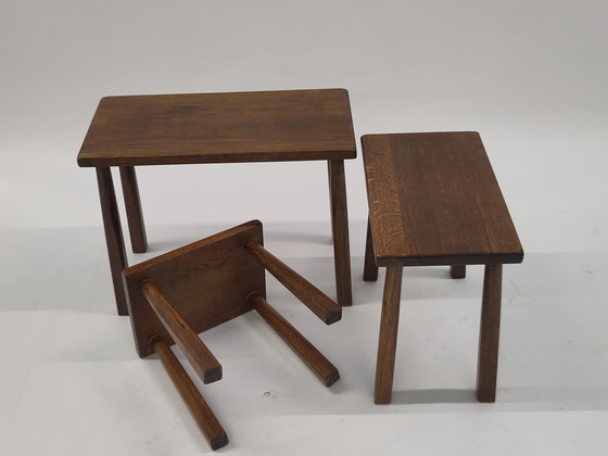 Image 1 of Brutalist nesting tables oak wood
