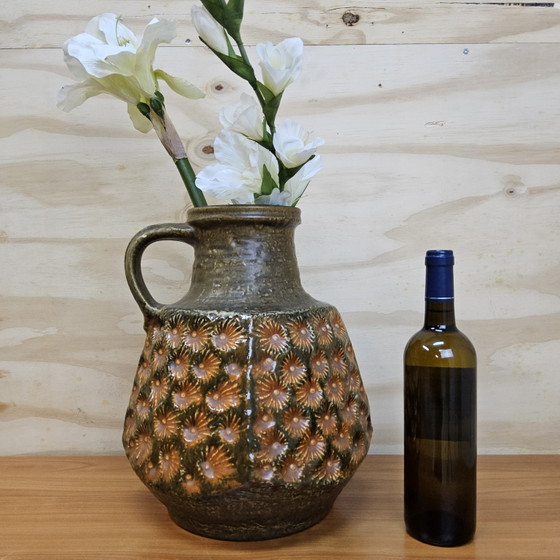 Image 1 of Vintage large XXL West Germany vase Jasba 1667/35 orange / green (unique structure / pattern)