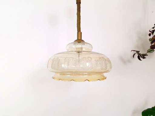 Vintage Amber Pendant Light / Retro Hanging Ceiling Lamp / Mid Century Style Lighting / Ruffled Edge Ceiling Lamp