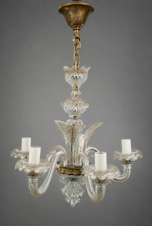 Lámpara de araña veneciana de 5 brazos. Cristal de Murano. – kroonluchters, Crystal, Murano Glass, Vintage (photo 2 of 6)
