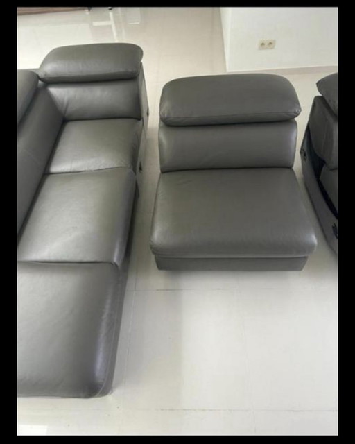 Divano angolare Chateau d'Ax "Baltic" - Pelle grigio scuro + reclinabile elettrico