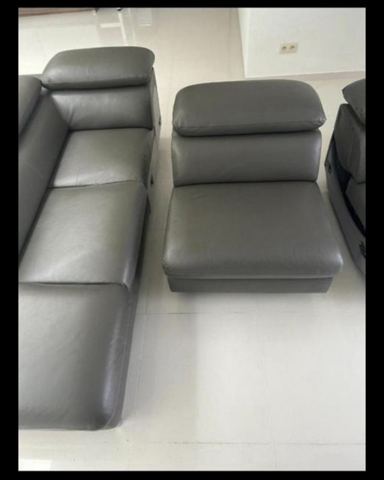 Image 1 of Divano angolare Chateau d'Ax "Baltic" - Pelle grigio scuro + reclinabile elettrico
