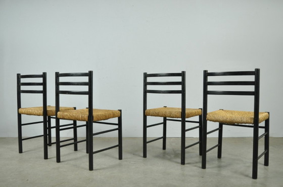 Image 1 of Mid-Central modern dining chairs with rush seats, 1960s