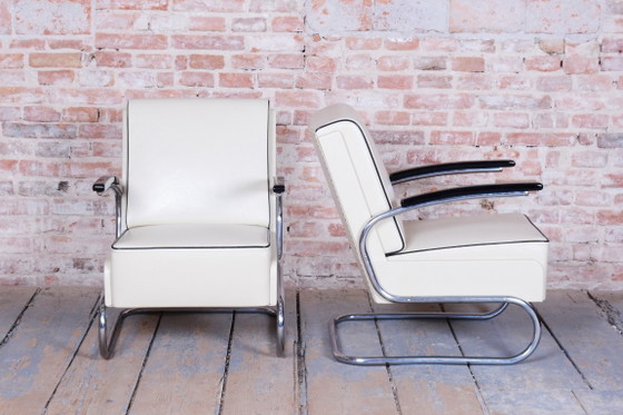 Restored Bauhaus Armchair, By W. Gispen, Mücke-Melder, Czech, 1930s – Leather, Wood (photo 6 of 12)