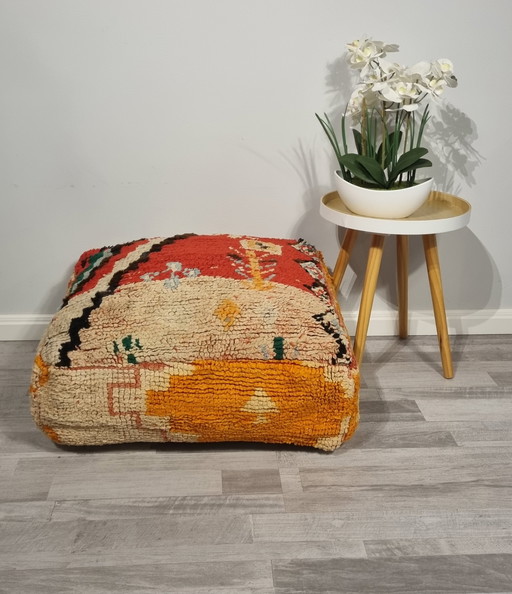 Moroccan Pouf, Vintage Pouf Of Real Wool