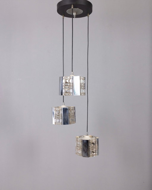 Vintage hanglamp uit de jaren 70 van metaal en kristal, Kinkeldey Design