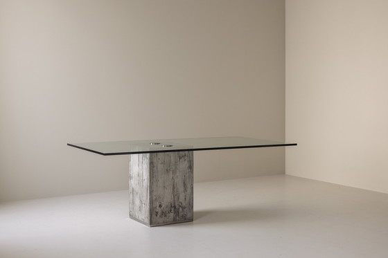 Image 1 of Very Rare Concrete and Glass Dining Table by Saporiti, Italy 1960s