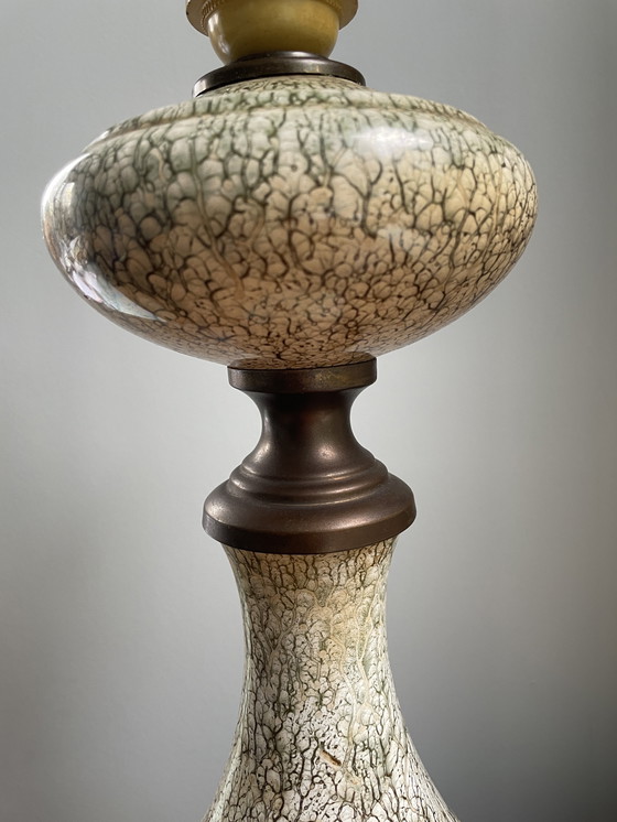 Image 1 of Vintage mid-century tall copper table lamp with faux marble effect