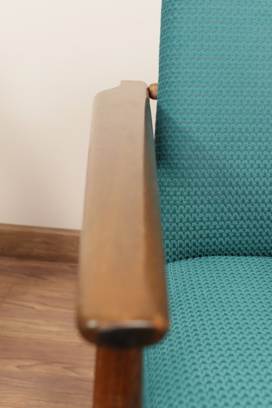 Image 1 of Vintage armchair teal fabric design by H.Lis