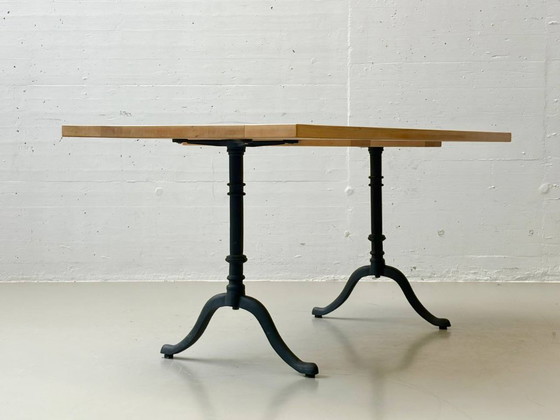 Image 1 of Solid beechwood coffee table with cast iron legs, 1980s
