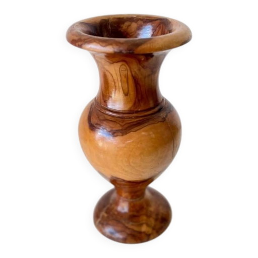 Jarrón vintage de madera de olivo maciza torneado a mano - años 70-80