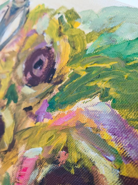 Image 1 of Original Sunflowers Still Life by M Savu | Acrylic on Canvas | 30 × 30 cm