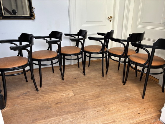 6x black Thonet style Armchairs with leather seat – Wood (photo 6 of 17)