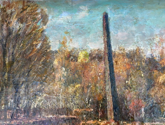 Image 1 of Dipinto ad olio originale d'epoca raffigurante un paesaggio urbano di Glory Park