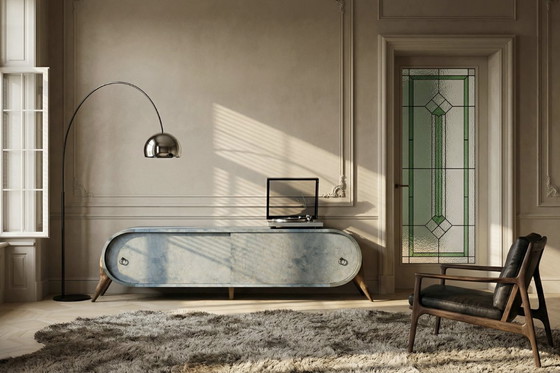 Image 1 of Vintage Mid-Century Modern Italian Turquoise Streamline Sideboard in Birch, 1960s