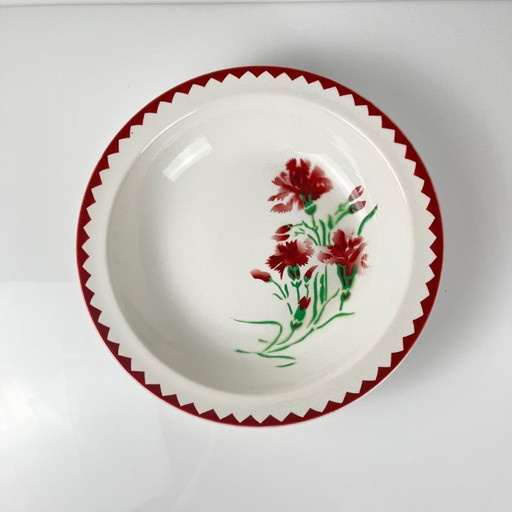 Große Salatschüssel mit Rand, Modell "Oeillet", Sarreguemines, 1920-50