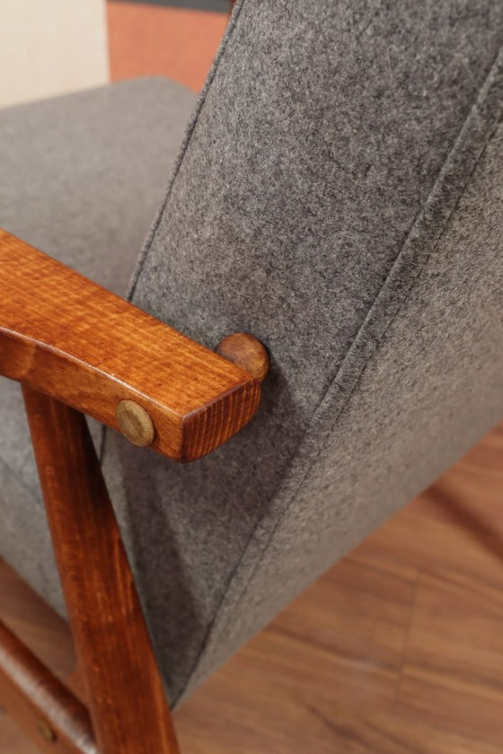 Image 1 of Fauteuil Lounge Vintage en Tissu de Laine Graphite Design Mid-Century, 1960