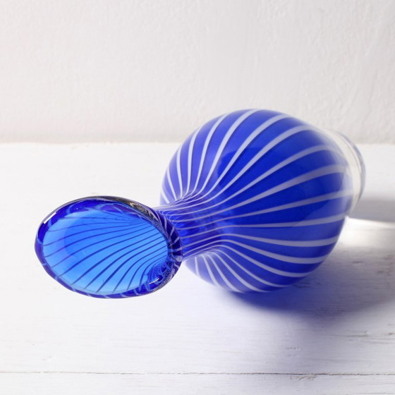 Image 1 of Mid-Century Orrefors Art Glass Vase: Blue & White Stripes, Jan Johansson, Sweden