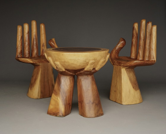 Image 1 of Table à mains vintage en bois massif, 1970