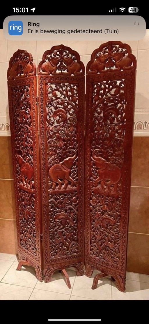 Vintage Handgesneden Teak Hout Kamerschermen