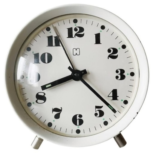 Vintage HEMA Wecker aus der Mitte des 20. Jahrhunderts, weiß, 1970er Jahre