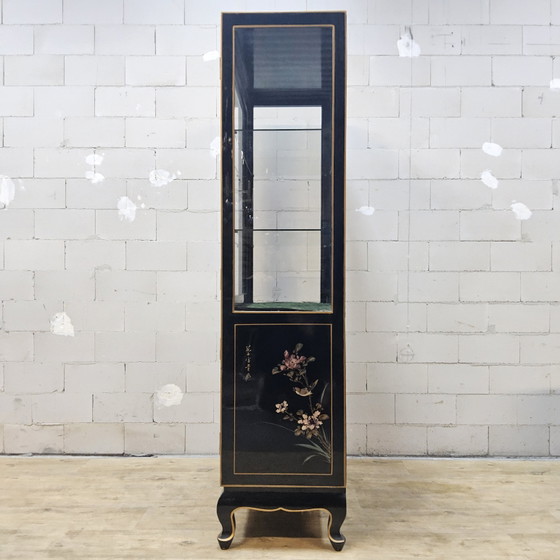 Vetrina cinese vintage con fiori e uccelli / Vetrina bohémien / Mobile asiatico – Vetrine, Wood, Glass (photo 7 of 15)