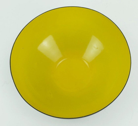 Image 1 of vintage danish modern krenit bowl herbert krenchel yellow enamel torben orskov 1950s