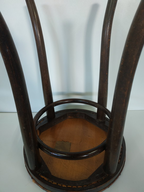 Image 1 of Vintage Antieke Thonet Kruk Stool (Webbing/Leer)