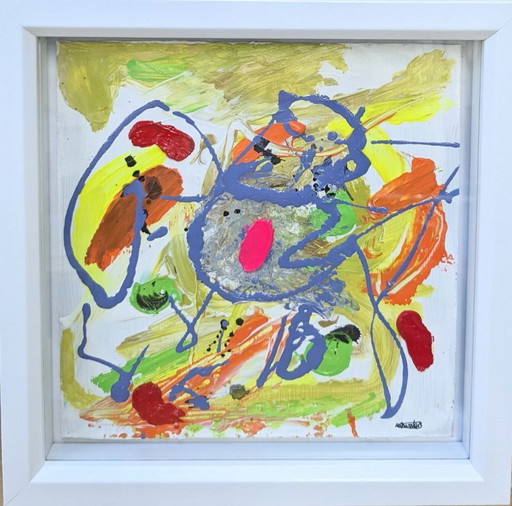 Abstract Expressionist Painting Original Oil On Board Nigel Waters Signed Framed