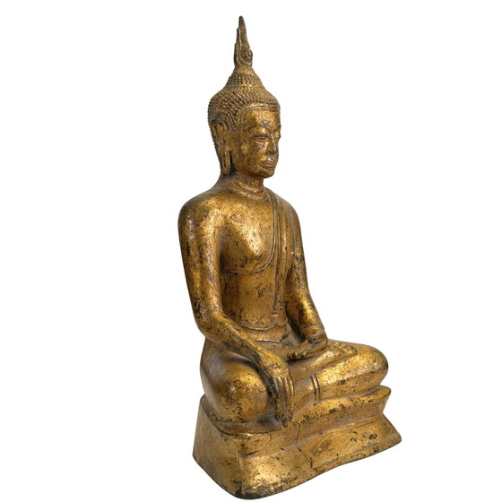 Estatua antigua de Buda tailandés en Bhumisparsha Mudra - Estilo Rattanakosin del siglo XVIII/XIX - Bronce (photo 2 of 11)