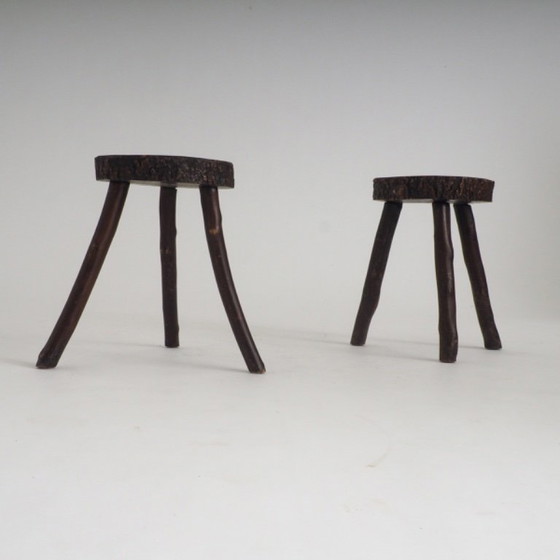 Set of 2 Rustic Hand-Crafted Wooden Stools (photo 5 of 19)