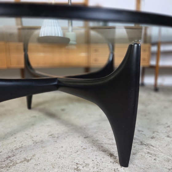 Image 1 of Vintage jaren 50-60 space age design salontafel glas en hout