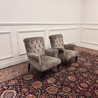 Set Chesterfield Sessel Samt gemustert grau (Foto 4 von 20)