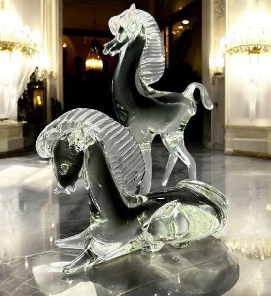 Image 1 of Murano - Elegante pareja de caballos en cristal de Murano de los años 50