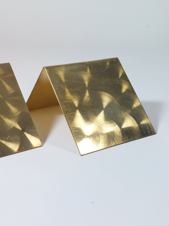 Image 1 of Coppia di fermalibri vintage in ottone di metà secolo, taglio circolare