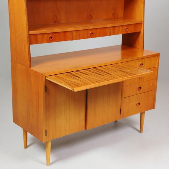 Image 1 of Vintage teak bookcase with drop-front secretary desk, 1960s