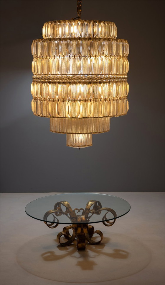 Image 1 of Lámpara de araña de cristal escalonada, década de 1960, Checoslovaquia