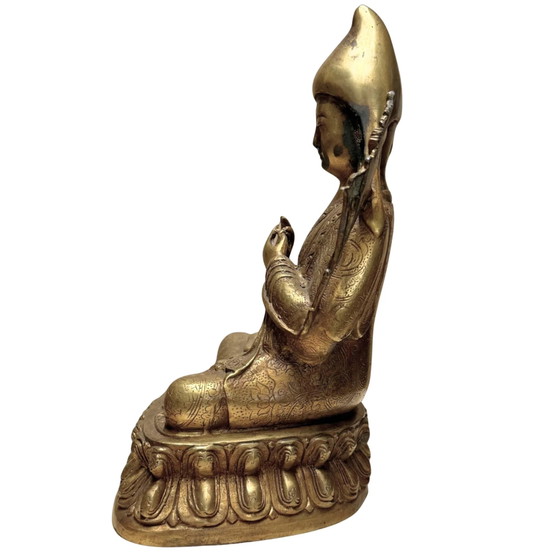 Estatua de Bronce Tibetana Antigua de Je Tsongkhapa – Grabada a mano – 28 cm – 2.2 kg – Esculturas, Bronze (photo 7 of 10)