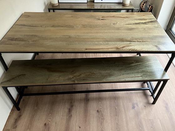 Image 1 of Large industrial dining table and benches 