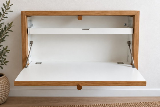 Woodman Brenta Wall Desk / Wall Secretary – Oak & White – Metal (photo 3 of 5)