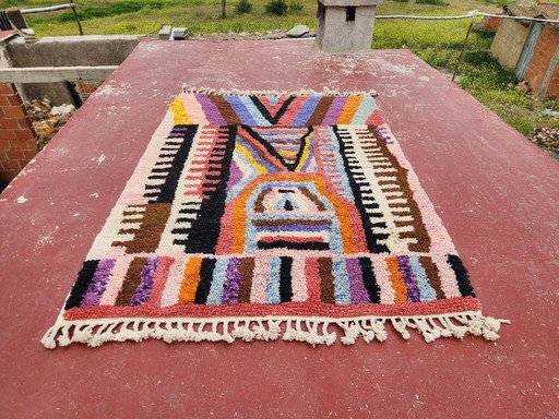 Handcrafted Beni Ouarain Moroccan Rug 260x184cm – Premium Wool Berber Carpet – Multicolour Abstract Geometric Statement Rug