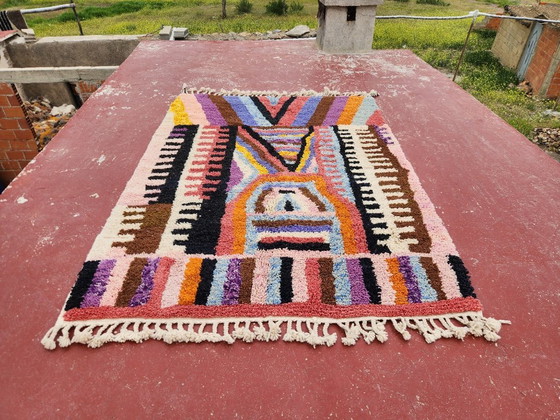 Image 1 of Handcrafted Beni Ouarain Moroccan Rug 260x184cm – Premium Wool Berber Carpet – Multicolour Abstract Geometric Statement Rug