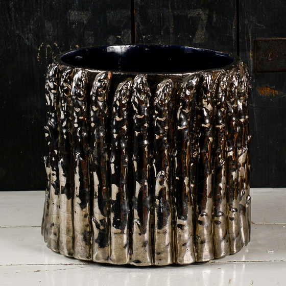 Vintage Silver Asparagus Terracotta Pot Holder – Plant pot (photo 6 of 8)