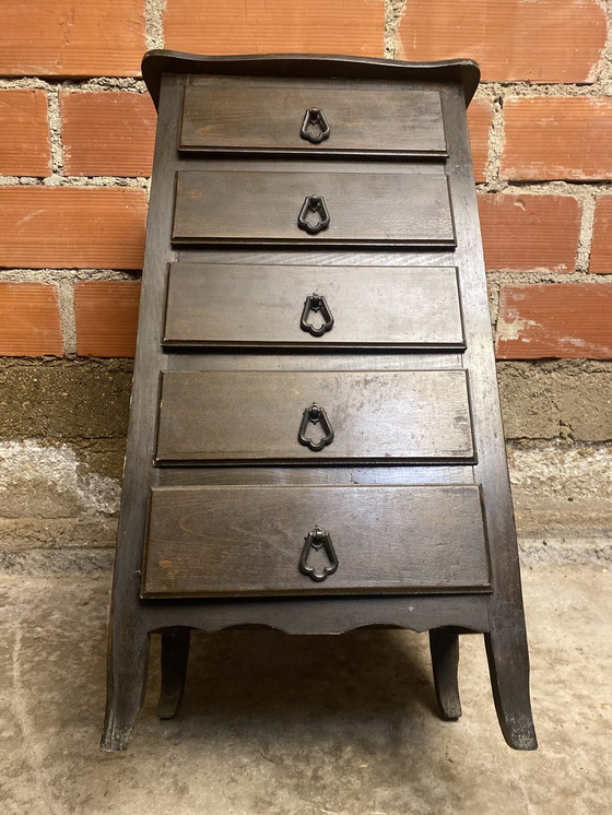 Image 1 of Commode Chiffonnier Ancien 5 Tiroirs Bois Vintage #D396