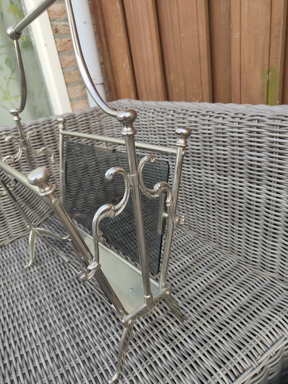 Image 1 of Vintage Magazine Rack of Brass and Glass Maison Bagues